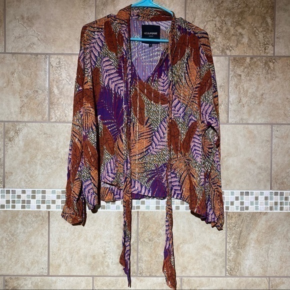 Le Superbe Tops - Le Superbe Long Sleeve Palm Leave Blouse 8